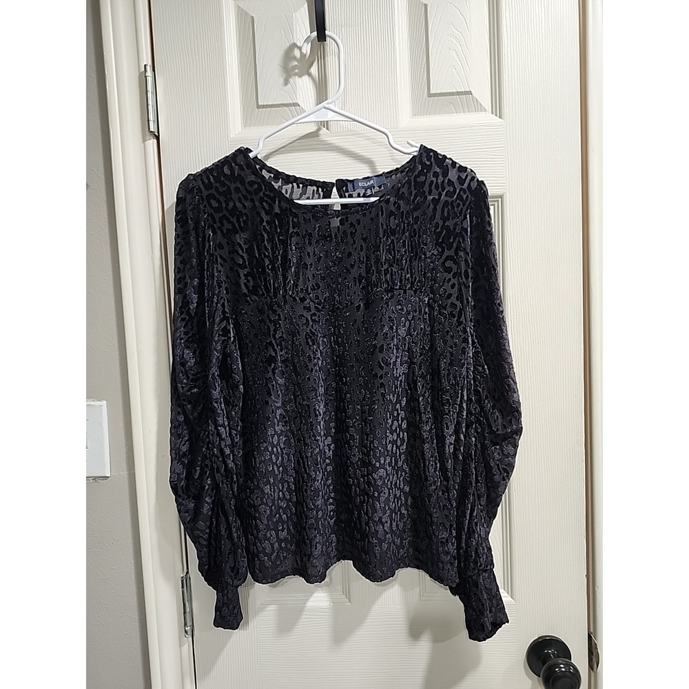 Éclair Black Leopard Burnout Velvet Women's Blouse Long Sleeve Witchy Goth Siz L